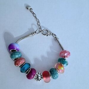 Charm Bracelet Colorful Glass Beads Rhinestones Sunflower Smile Charm Handmade